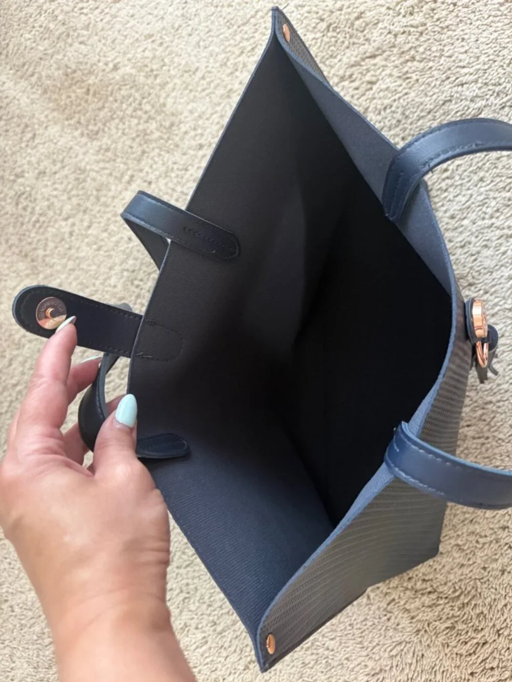 ULTA Beauty Black Textured Oversized Tote Bag Rose Gold Tassel Shopper